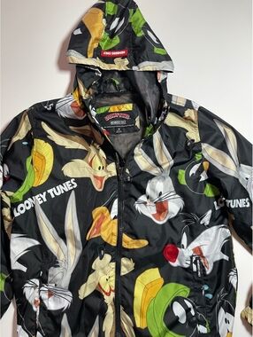 Looney Tunes Members Only Black Cartoon Character Hooded Zip
